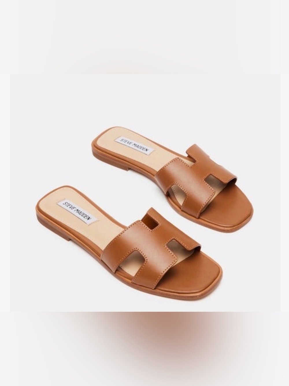 Steve Madden Cognac Brown Leather Slide Sandals